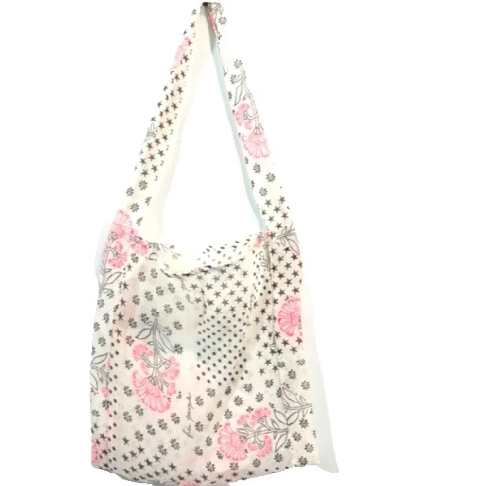 Free People Pink Floral Star Gauze Tote‎ Bag Boho Slouchy Everyday Market Hobo